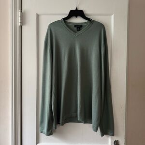 Men's Banana Republic V-neck Silk and Cashmere Sweater Green, Size XL